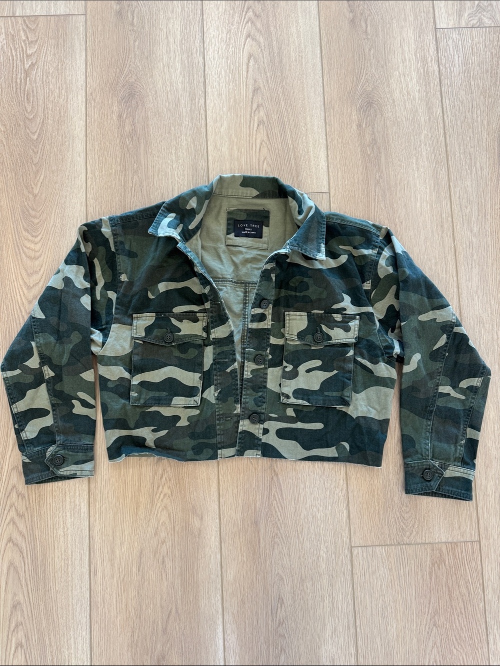 Love Tree Girls Camouflage Cropped Jean Jacket - Green Camo